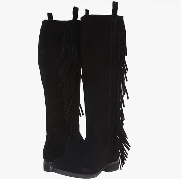 Steven Steve Madden Daltton Western Fringe Boots Leather Black Size 8.5 - Picture 1 of 8